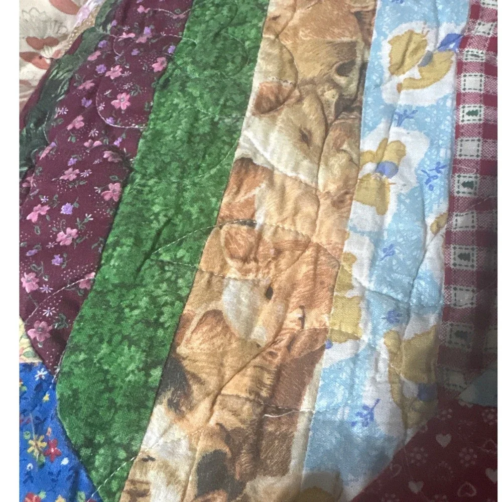 Vintage Handmade Patchwork String Quilt Looney Tunes Disney Throw Blanket 64x90